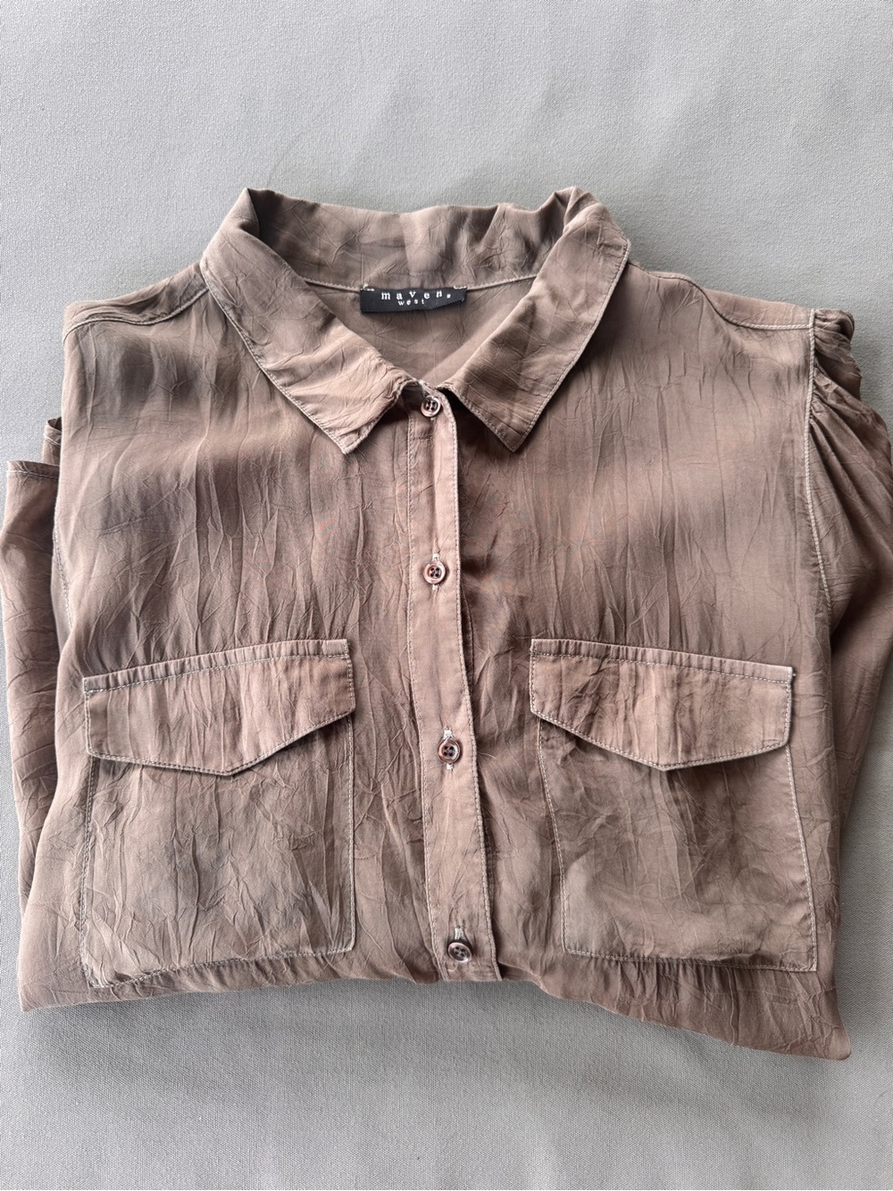 Maven West Long Sleeve Rib Cuff Button Up Shirt 100% Cupro Size S - Picture 12 of 12